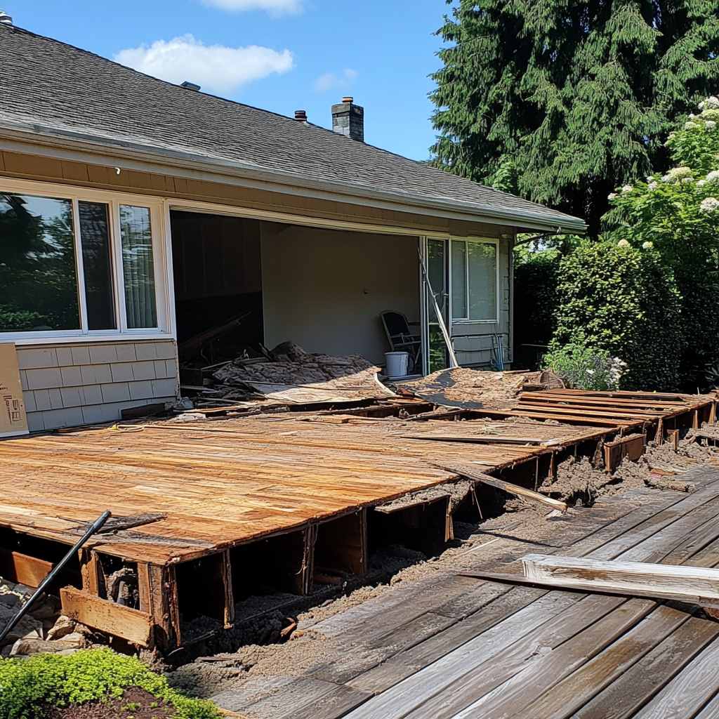 House deck demolition in sunny weather